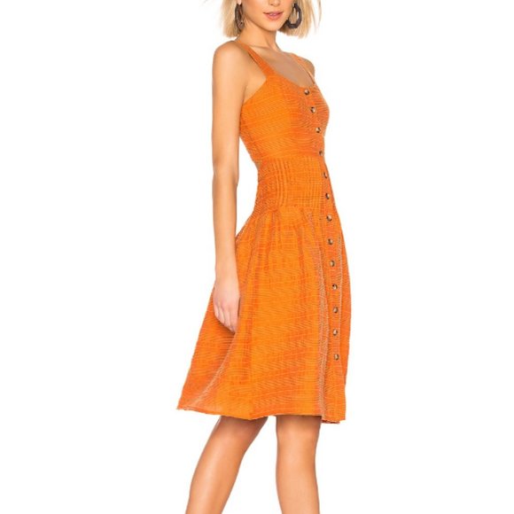 Tularosa Bright Orange Button-Front Midi Dress - Picture 2 of 11
